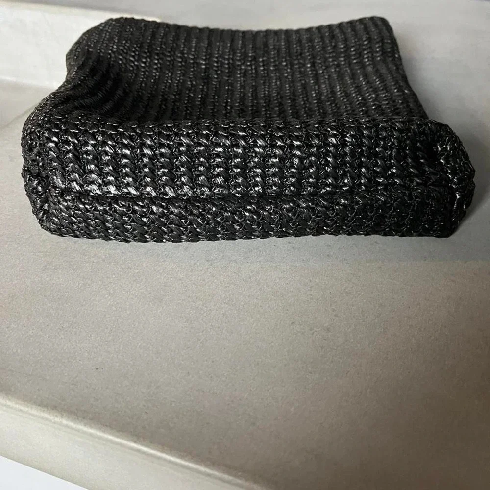 Black Woven Clutch with Gold Button Detail NWT